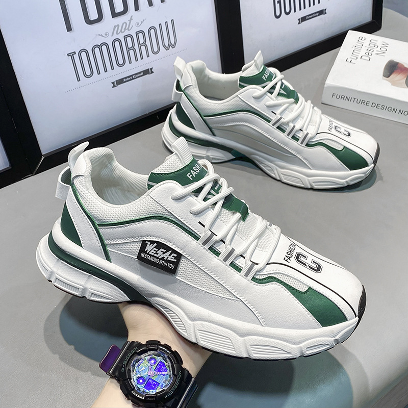 Men Sports Thick Sole Round Toe Chunky Shoes New Fashion Running Training Trendy Triple Black Grey Green fashion