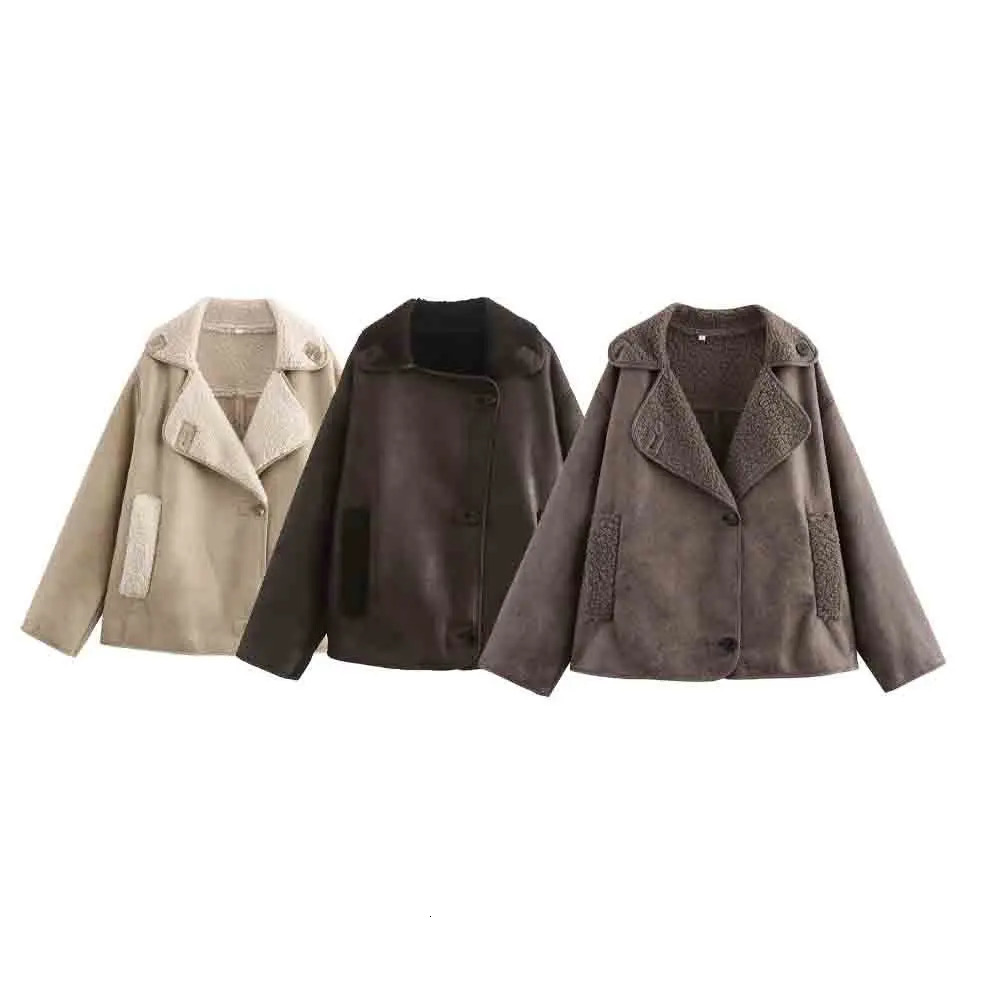 2025 Fleeced Faux Leather Jacket Women Outerwears Vintage Cold Wool Blends Coats For Woman Autumn Winter Plush 250103