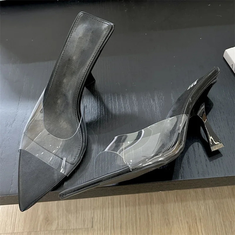 Summer Women Slippers Street Style PVC Transparent High Heels Party Sandals Fashion Pointed Toe Shoes 250107