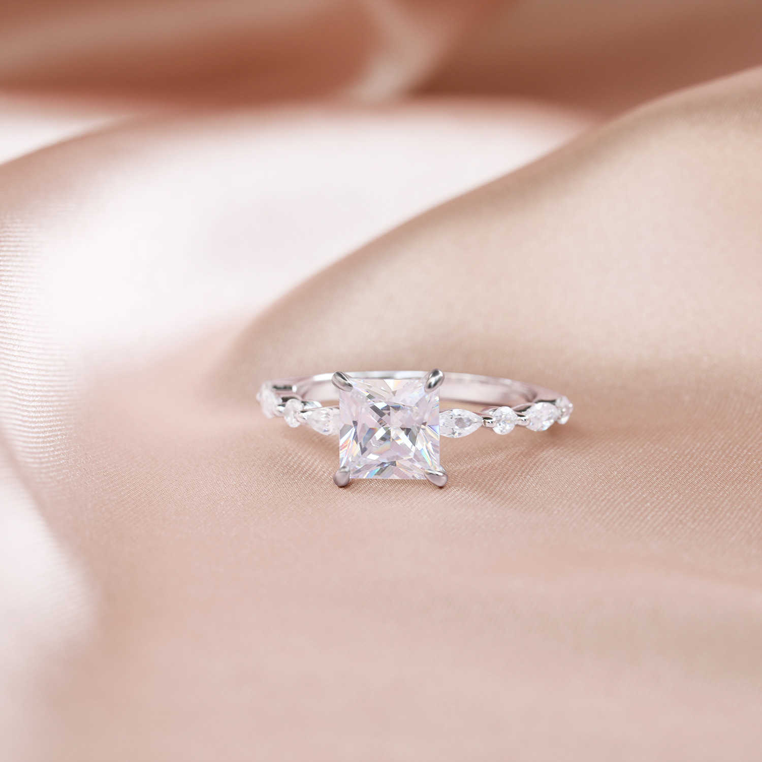 OAHLAN 2ct 925 Sterling Silver Ring Women Princess Cut CZ Ring Cubic Zirconia Wedding Band Anniversary Jewelry