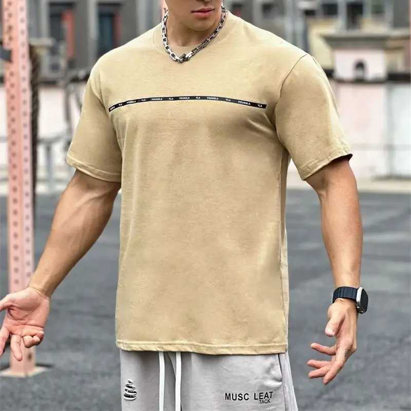 Summer New Loose Sky Blue Mens T-shirt Cotton Round Neck Short Sleeve Street Top Casual Mens Wear M250108