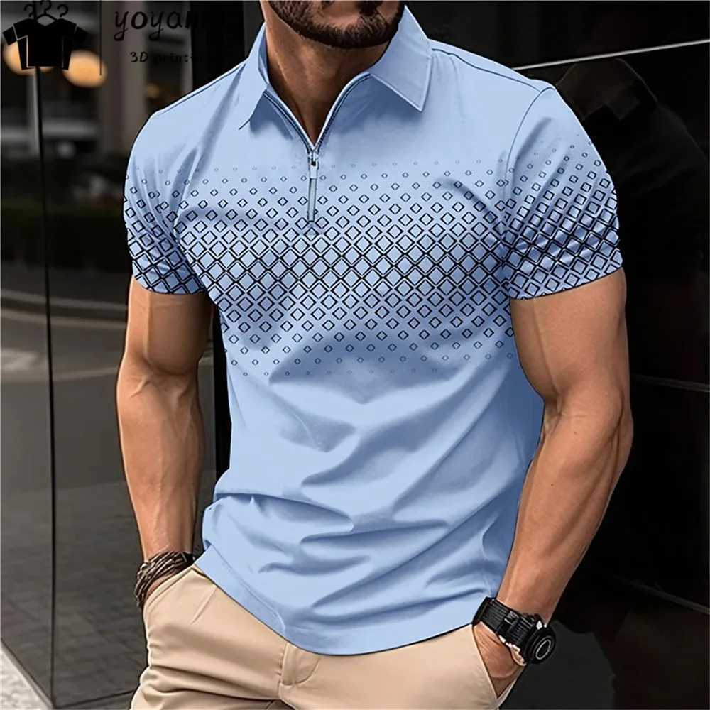 New Summer Mens Polo Shirt Lapel Striped Short Sleeve Letter Printed T-Shirt Polo Fashion Top Mens Short Sleeve Tee Tops ShirtXJ250108