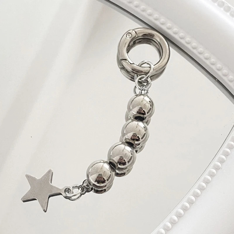 Y2K Round Beads Keychains Star Metal Key Rings For Women Men Friendship Gift Handbag Decoration Handmade Jewelry 250107