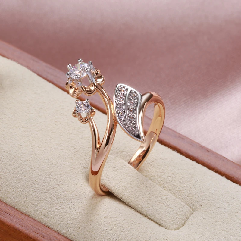 Kinel Fashion Micro-wax Inlay Natural Zircon Rings for Women 585 Rose Gold Crystal Flower Ring Fine Vintage Wedding Jewelry 250106