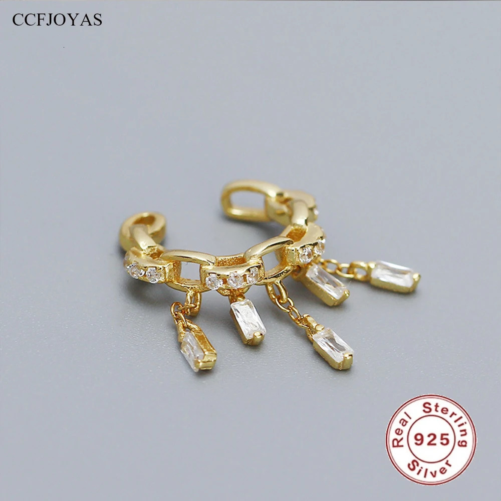 CCFJOYAS 1 PCS 925 Sterling Silver Clip on Earrings for Women French Tassel Zircon Ear Clip Without Piercing Jewelry Accessories 250103