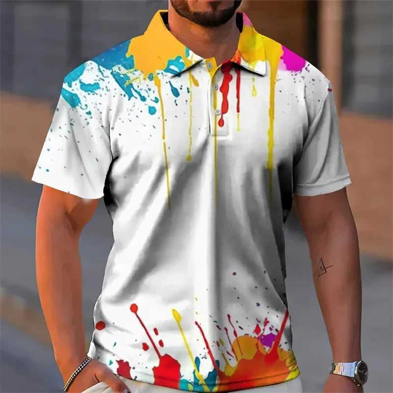 3d Graffiti Printed Lapel Shirts For Man Summer Casual Polo Shirts Mens Button Golf Tee Shirt Tops Oversized Male ClothingXJ250108