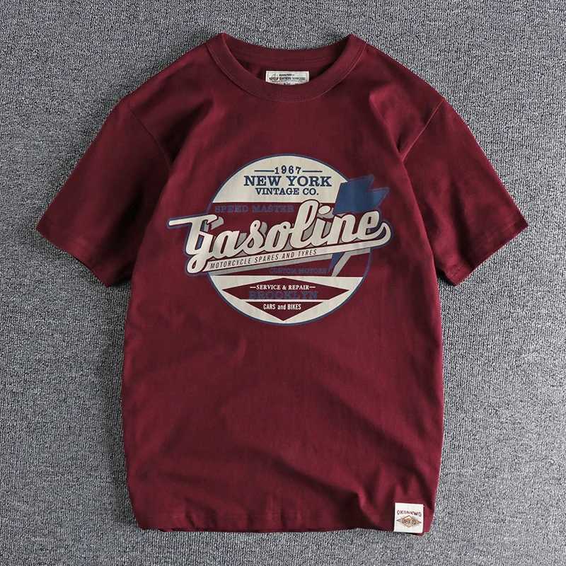 Summer new American retro short sleeved O-neck letter printed T-shirt for men fashionable and simple 100% pure cotton washing casual sports top M25010