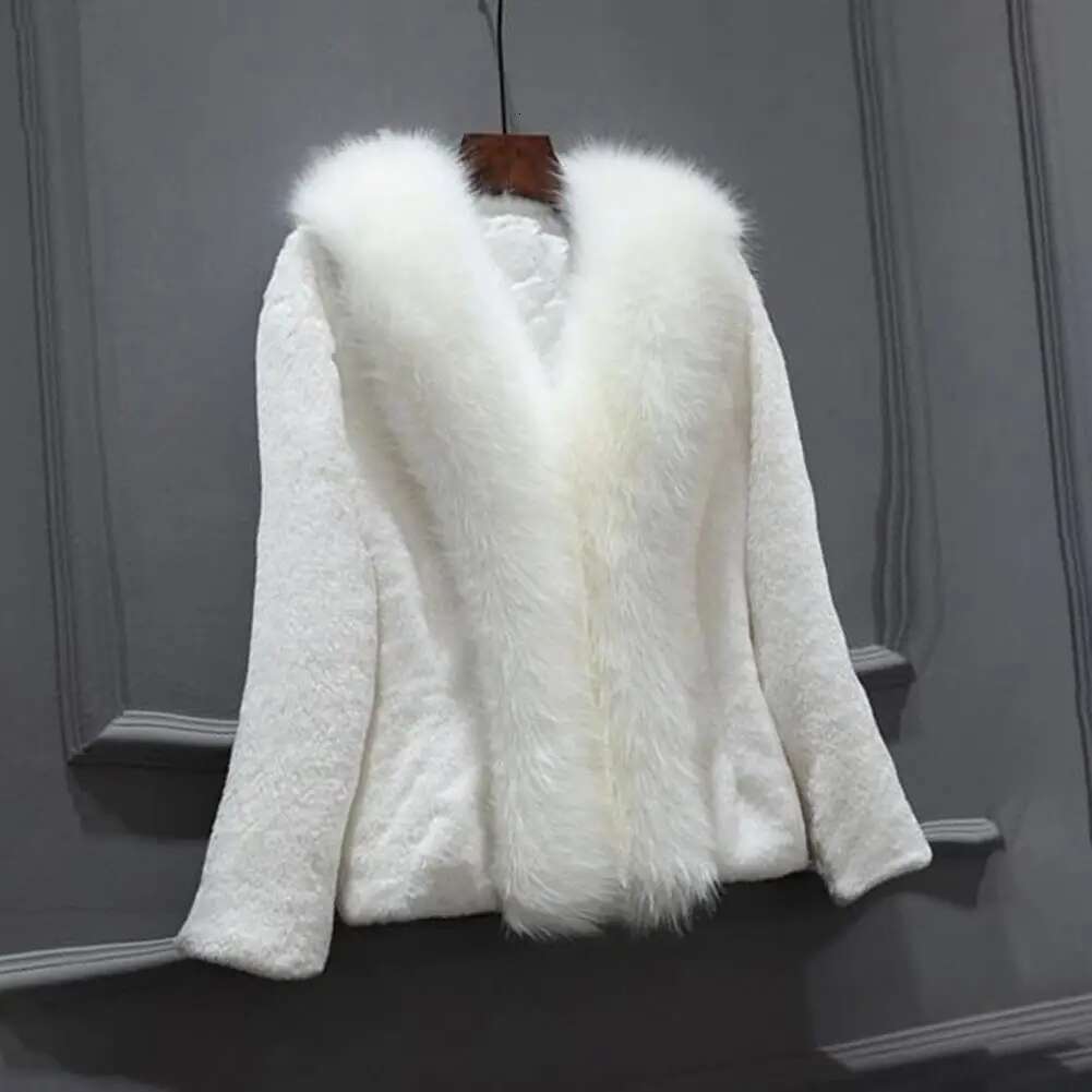 Winter Jacket Thick Faux Fur Solid Color Long Sleeves Women Outerwear Style Home Party Office Club Vacation Coat