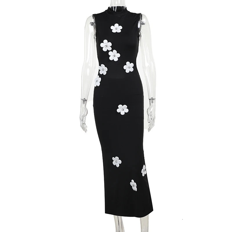 Summer 2024 Elegant Slim Fit Long Dress Fashionable and Elegant Style Flower Small High Neck Dress For Women YY24077MHO 250107