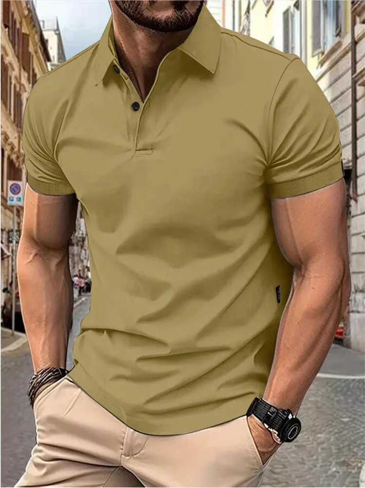 Mens solid color short-sleeved button-down T-shirt Casual top Casual fashion everyday solid color short-sleeved T-shirt casualXJ250108