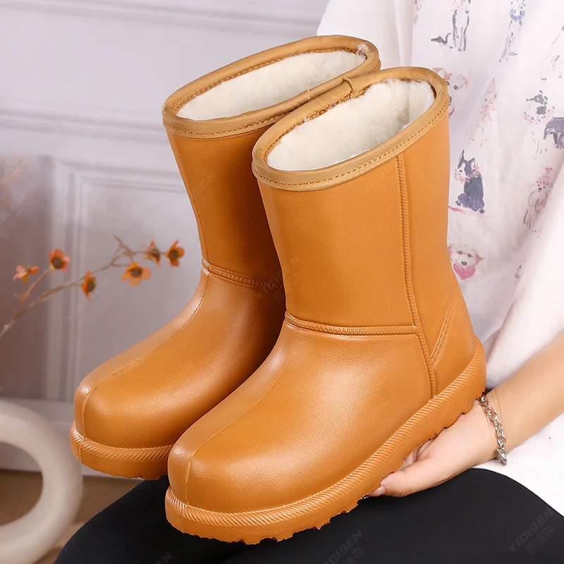 Winter Womens Velvet Rain Boots Thickeneded High-Top Snow Boots Comfortable and Warm Womens Shoes Waterproof Non-Slip Boots 250106