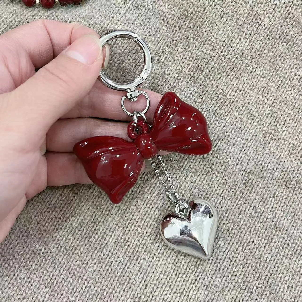 Retro Red Bowknot Heart-shaped Pendant Key Chains Y2k Acrylic Bow Keychain Bag Decoration Mobile Phone Straps Free Shippping 250107