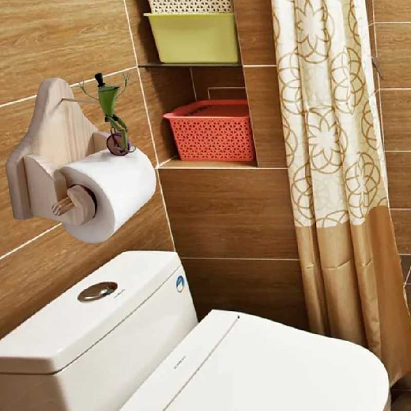Creative frog riding bicycle toilet paper holder wooden tissue roll hanger toilet paper holder decoration bathroom accessories Y250107