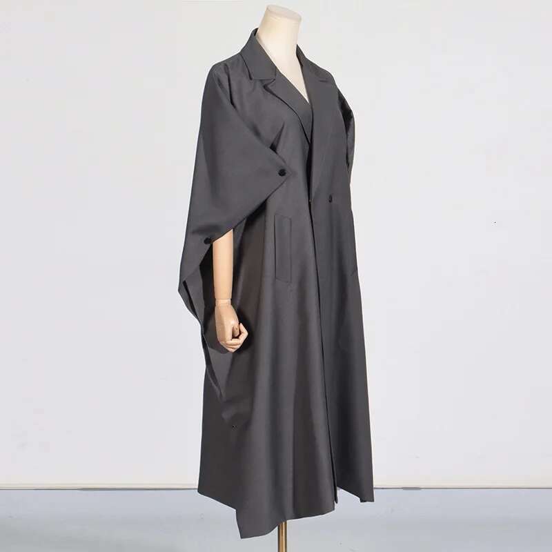 HKSH Fashion Trend Women's Long Windbreaker 2024 Autumn New Personalized Splicing Trench Design High Street Trendy Jacket Hk3066