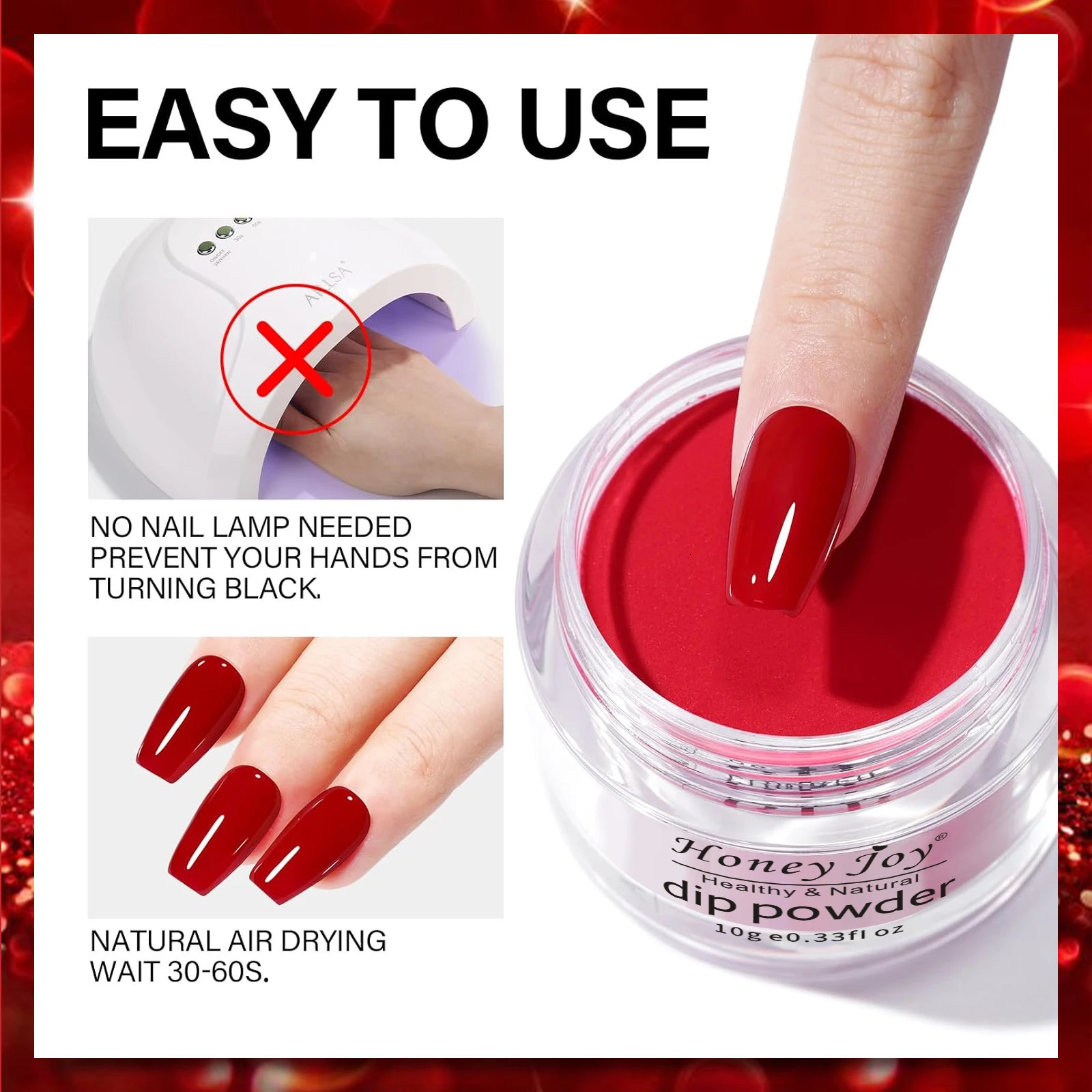 28gpot Very Fine Valentines Day Colors Red Glitter Dip Powder System Acrylic Dipping as Nail Gel Polish Effect 241230