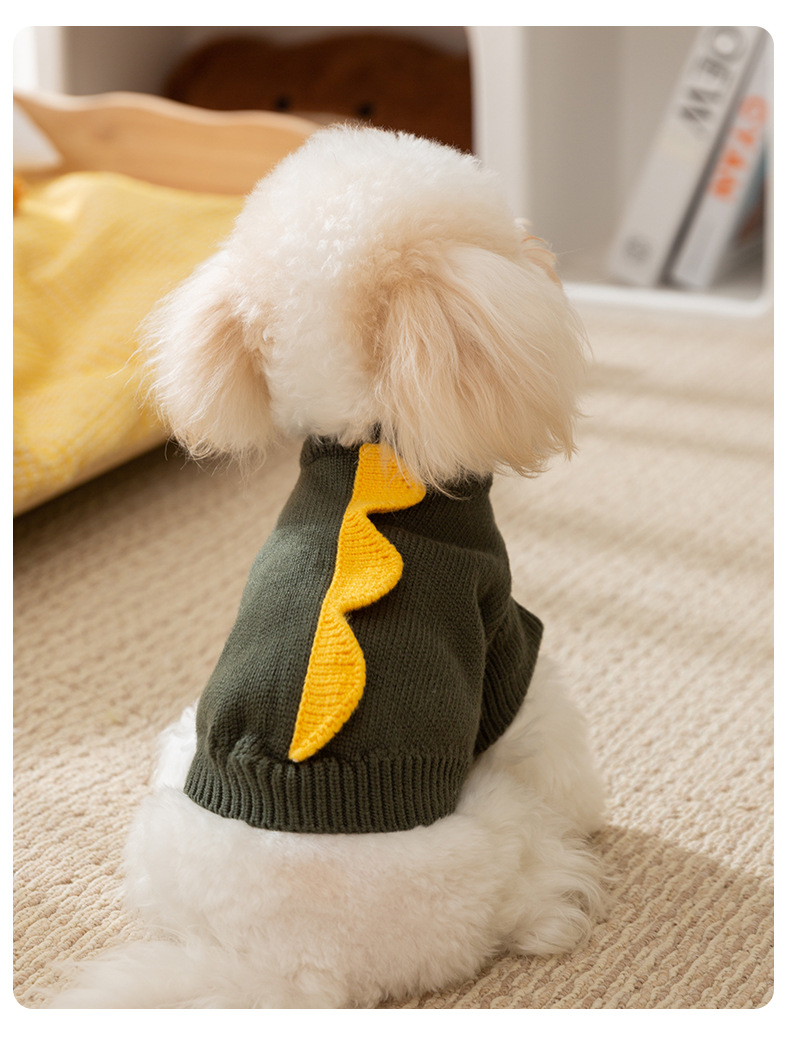 Cute Little Dinosaur Autumn and Winter Dog Sweater Knitted Teddy Doll Cat Clothing Dog Two Legged Pet Clothing