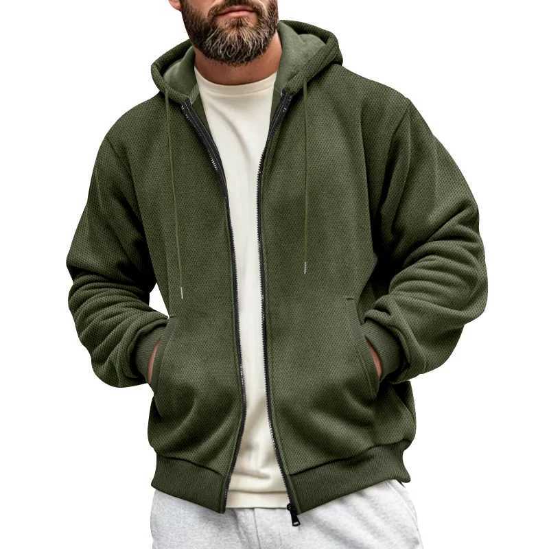 New mens sweater jacket for autumn and winter composite velvet zipper cardigan casual hooded sweater fashionable mens clothing W250108