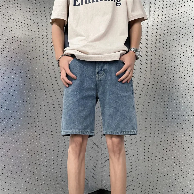 Casual Loose Straight Mens Denim Shorts Stylish Korean Version Summer Student Five-Point Medium Pants Cool and Attractive 250107