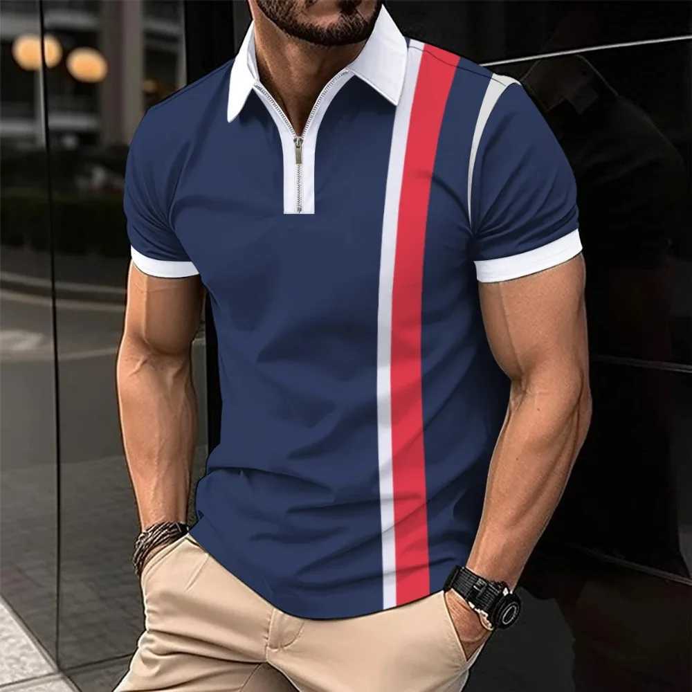 2024 Best-Selling Business Mens Polo T-Shirt Summer Short Sleeve Clothing Fashion striped Print Street Casual Button up TopXJ250108
