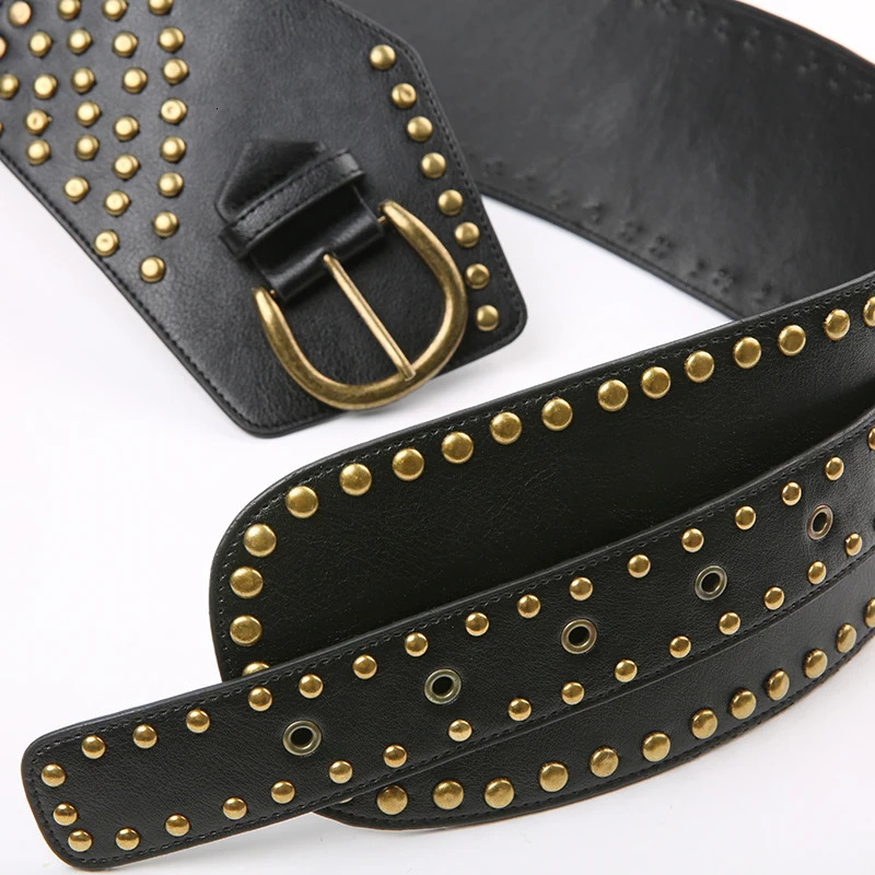 Rockmore PU Wide Belts Vintage Rivet Pin Buckle Leather Belt for Women Jeans Waistband y2k Punk Rock Hip Hop Accessories 250107