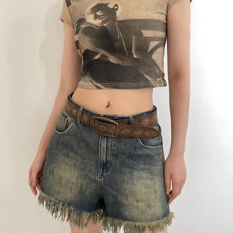 Pattern Print Retro Y2K Belts for Women er Buckle Pin Waist Belt Female Pu Leather Hip Hop Fashion Waistband 250107