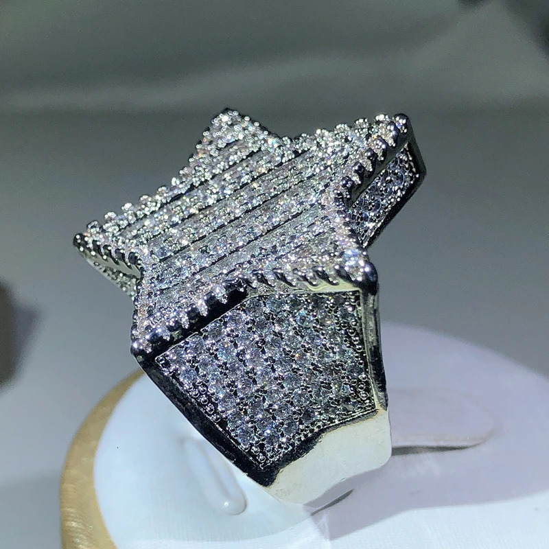 925 Silver Star Diamond Rings For Manwomen Solid White Yellow Gold Rings Shine Hiphop Jewlery Gifts 250107
