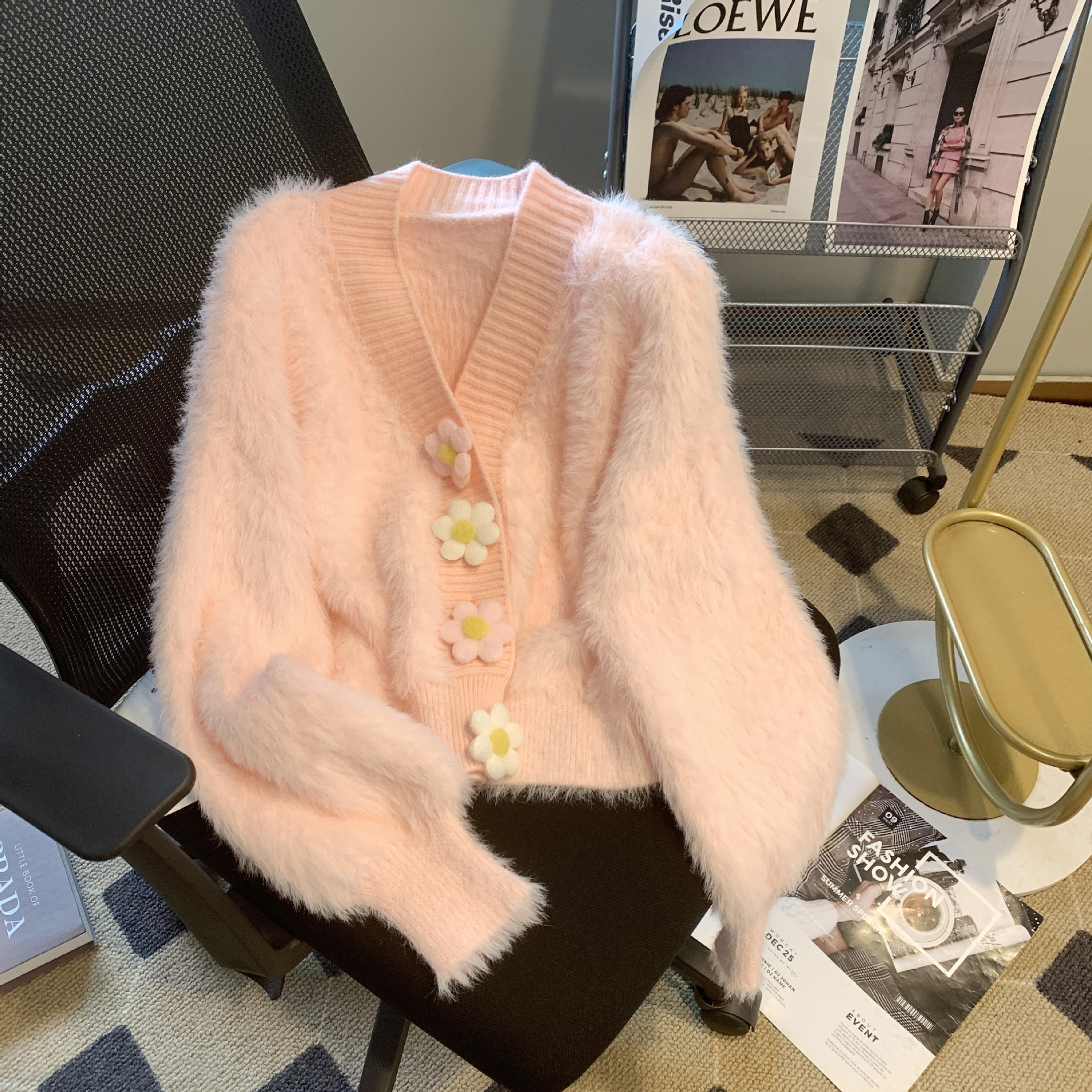 Women's Knits Solid Cardigan Jackets Women Clothing Fashion Soft Furry Sueter Mujer V-neck Knitted Thicked Cropped Sweater Tops Sweet Y2k