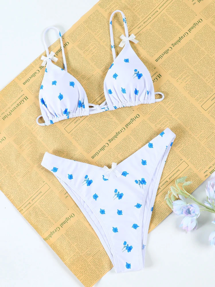 Push Up Bikini Set Bow Swimwear Women Plaid Bikinis String Beachwear Two Piece Suit Biquini Bandage Bathing Suit 250106