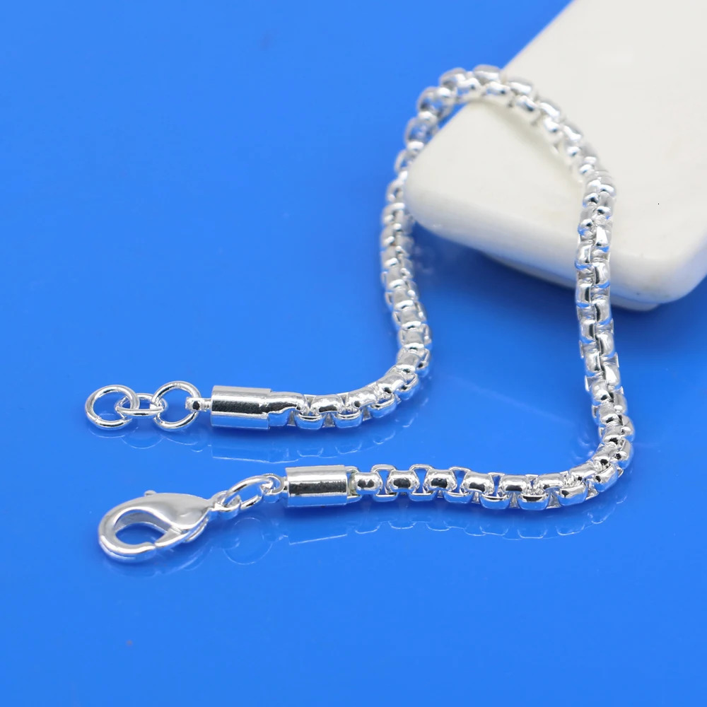 925 Sterling Silver Box Chain Bracelet for Woman Man Hip Hop Punk Silver Color Chain Link Fashion Jewelry Couple Accessories 250107