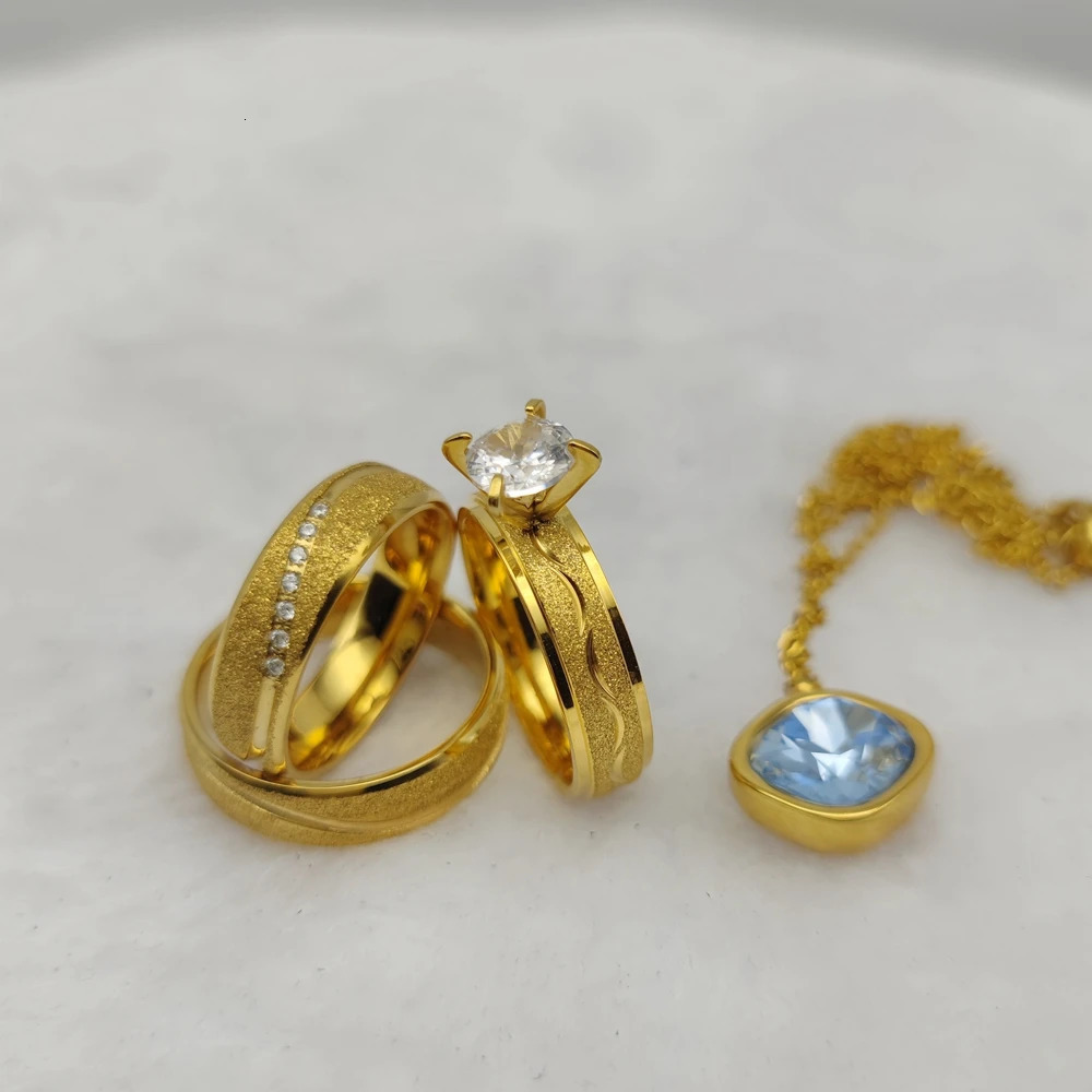 Thick gold-plated stainless steel jewelry alliance South Africa cubic zirconia engagement ring pendant wedding commitment ring 250107