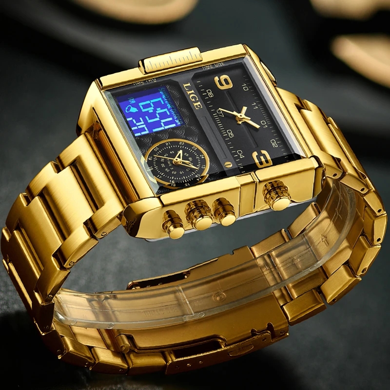 LIGE New Men's Quartz Watch Waterproof Sports Electronic Digital Clock Multi functional Electronic Alarm Clock Student Watch Watch for teenagers