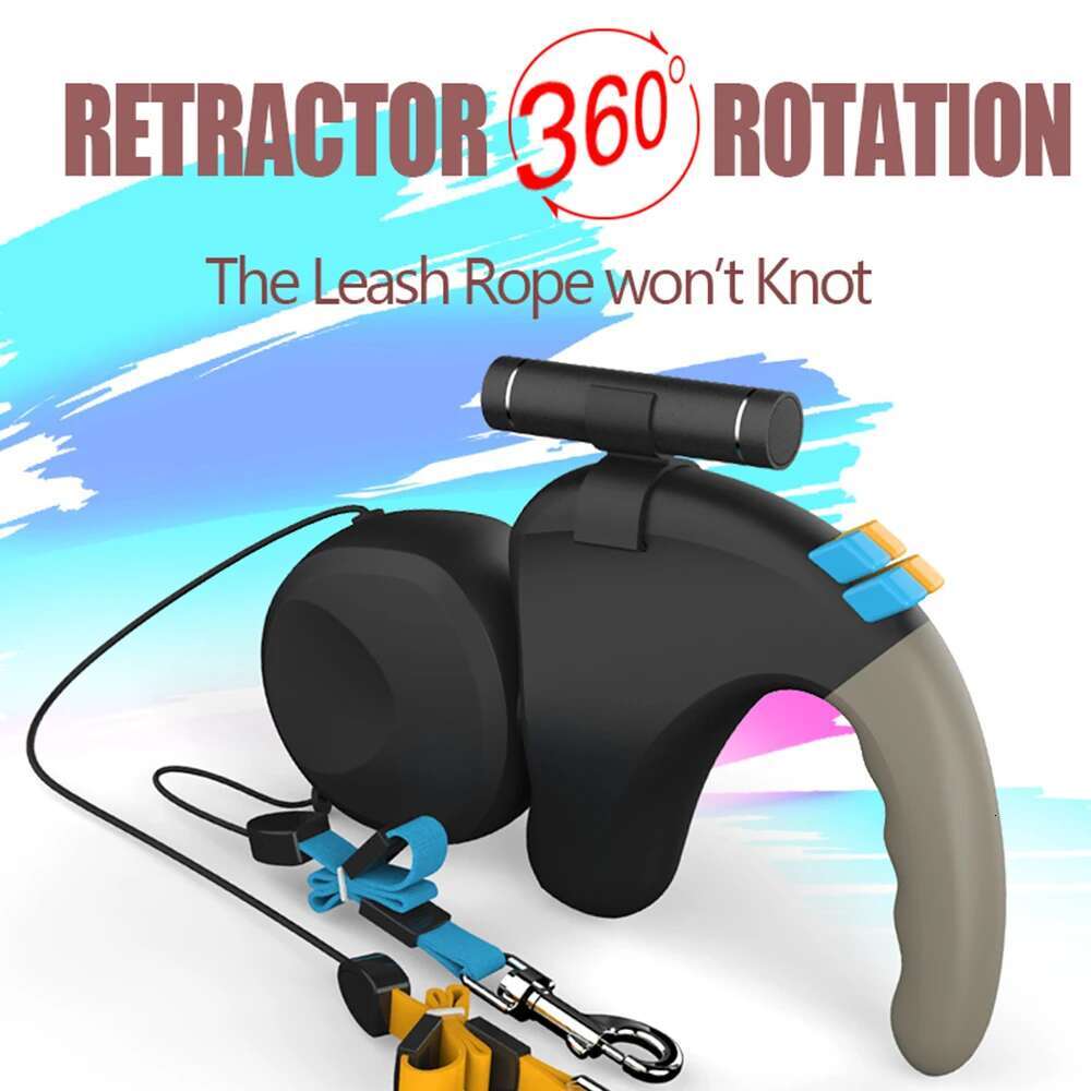 Dual Dog Leash Traction Belt Retractable With Light Double Supplies Rotation Pet Rope For 2 Dogs Walking