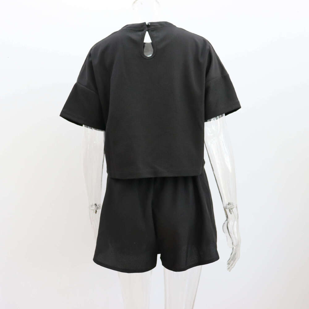 Summer Waffle Casual Suit Women's T-Shirt Round Neck Short Sleeved Top Shorts Sexy Two-Piece Set For Women