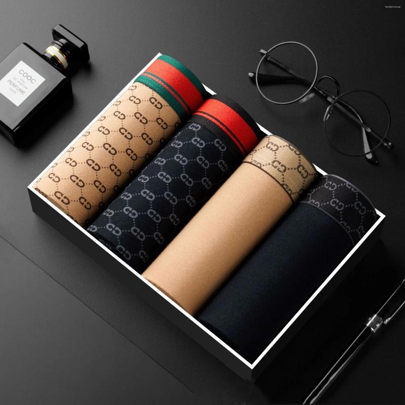 Underpants 4 PCS Comfortable Plus Size BoxerShorts Lot L-6XL Men's Boxer Breathable Sexy Man Solid Intimate Homme Boxers