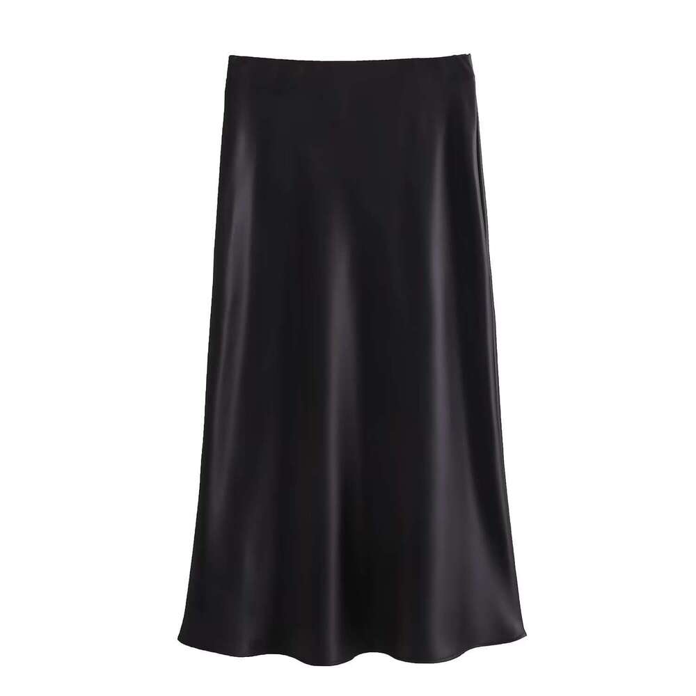 European And American Wholesale Spring Black Rice Colored Texture Silk Slippery Long Half Length Skirt 22 Colors