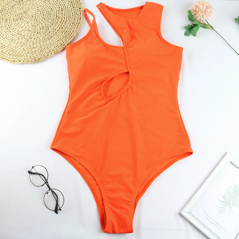 ZAFUAZ Women Bikini Set Swimwear Vintage Orange One Piece Swimsuit Printed Push Up One Shoulder Bathing Suit Monokini 250106