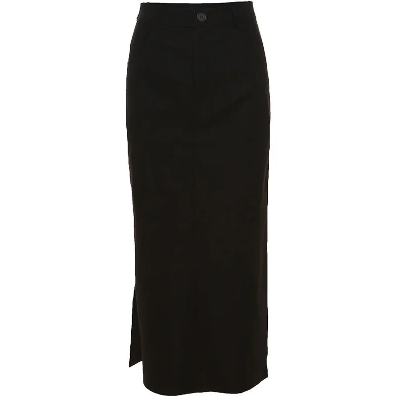 Women Midi Skirts Goth Dark Grunge Casual Tag Split Mall Gothic Punk High Raise Slim Long Skirt Y2k Sexy Fashion Streetwear 250106