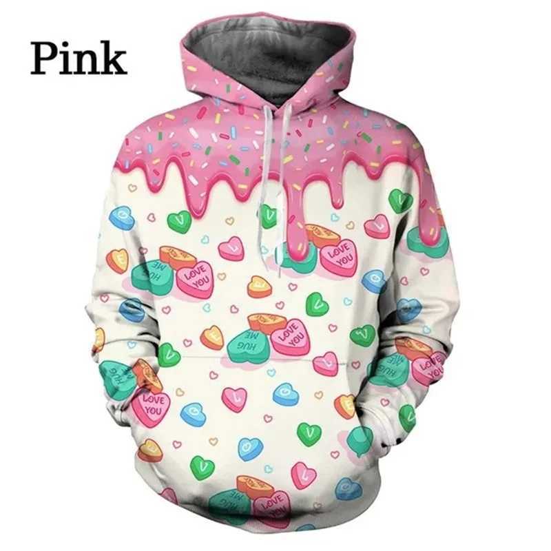 New candy graphic hoodie 3D printed fun personalized couple hoodie unisex long sleeved oversized zipper top W250108
