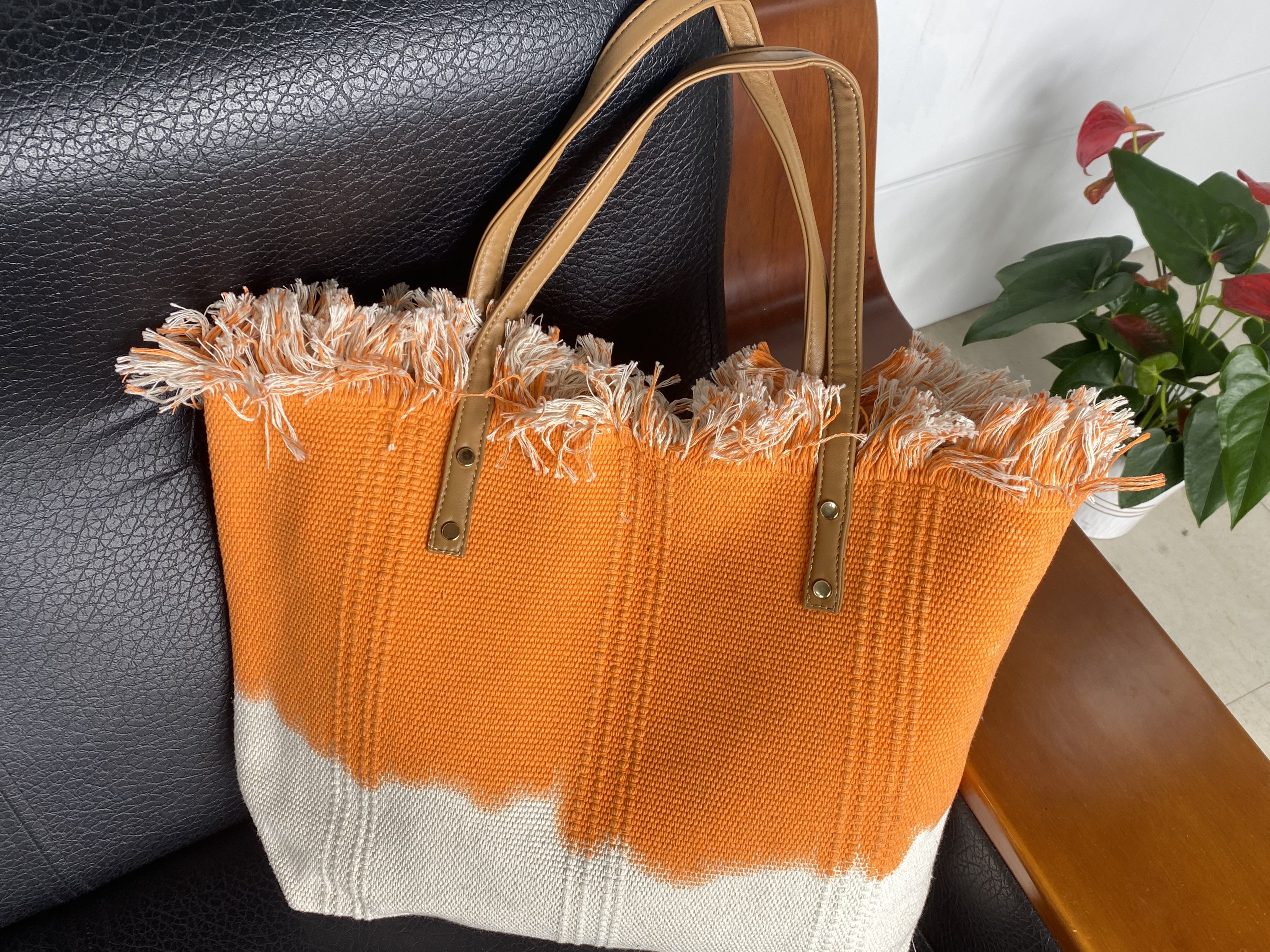 Vintage Handmade Linen Shoulder Tote with Sturdy Fabric