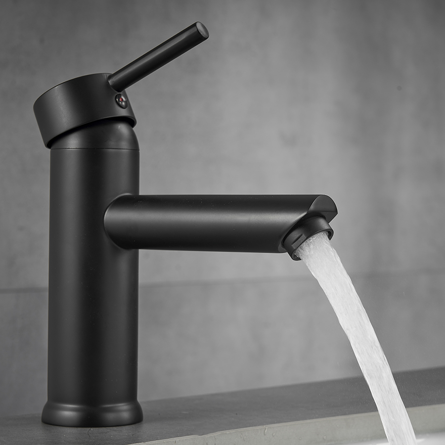 Modern Black Single Handle Brass Lavatory Bathroom Basin Faucet With Copper Body Zinc Alloy Handle