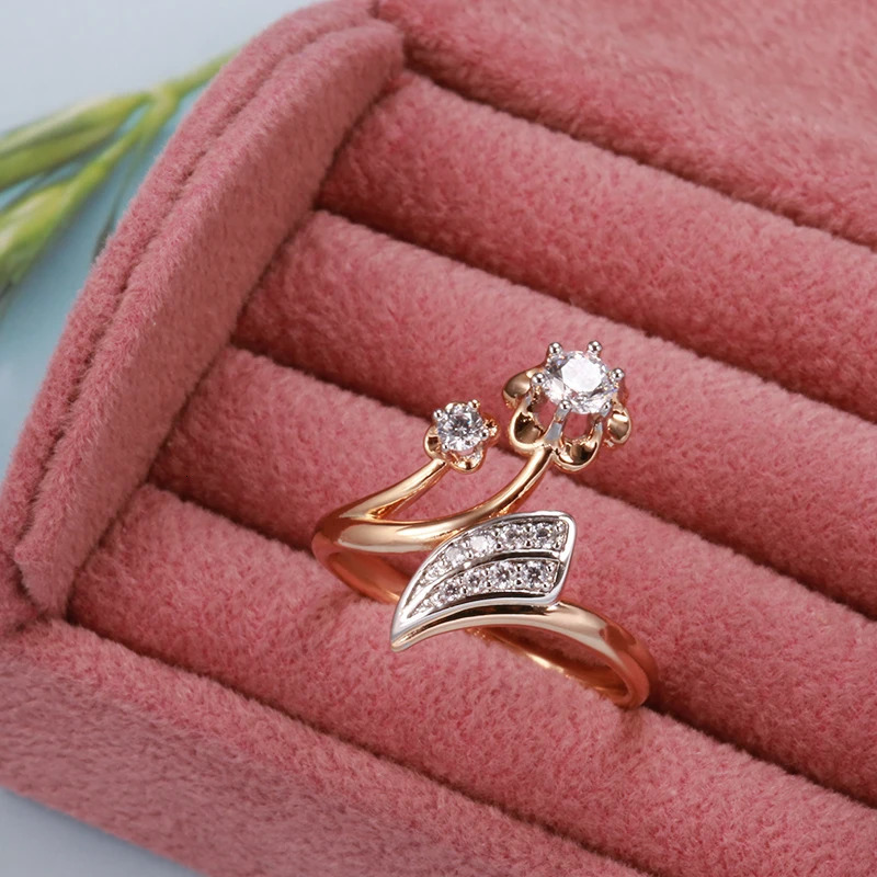 Kinel Fashion Micro-wax Inlay Natural Zircon Rings for Women 585 Rose Gold Crystal Flower Ring Fine Vintage Wedding Jewelry 250106