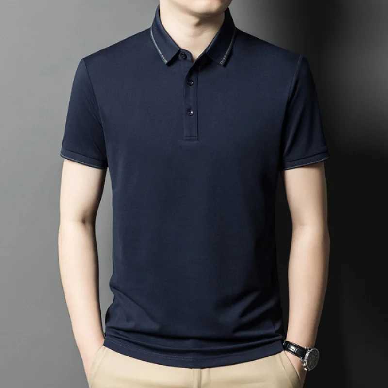 Solid Color Short-Sleeved T-shirt Mens Lapel Half-Sleeve Top 2024 Summer Versatile Business Casual Classic Polo ShirtXJ250108