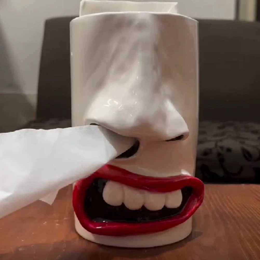 Funny Face Tissue Holder Novelty Tissue Dispenser Unique Toilet Paper Holder Night Stand Face Tissue Organizer for He Off Y250208