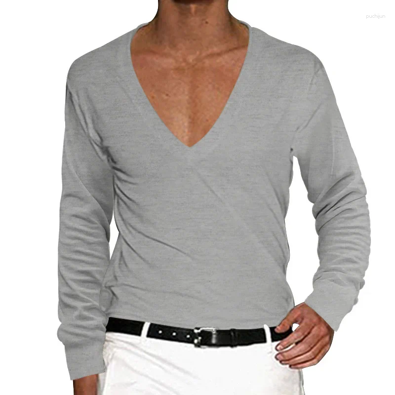 Men's T Shirts 2025 T-Shirt Summer Low Cut Deep V Neck Comfortable Shirt Tops Long Sleeve Casual Pullover Sexy Slim Fit Tees