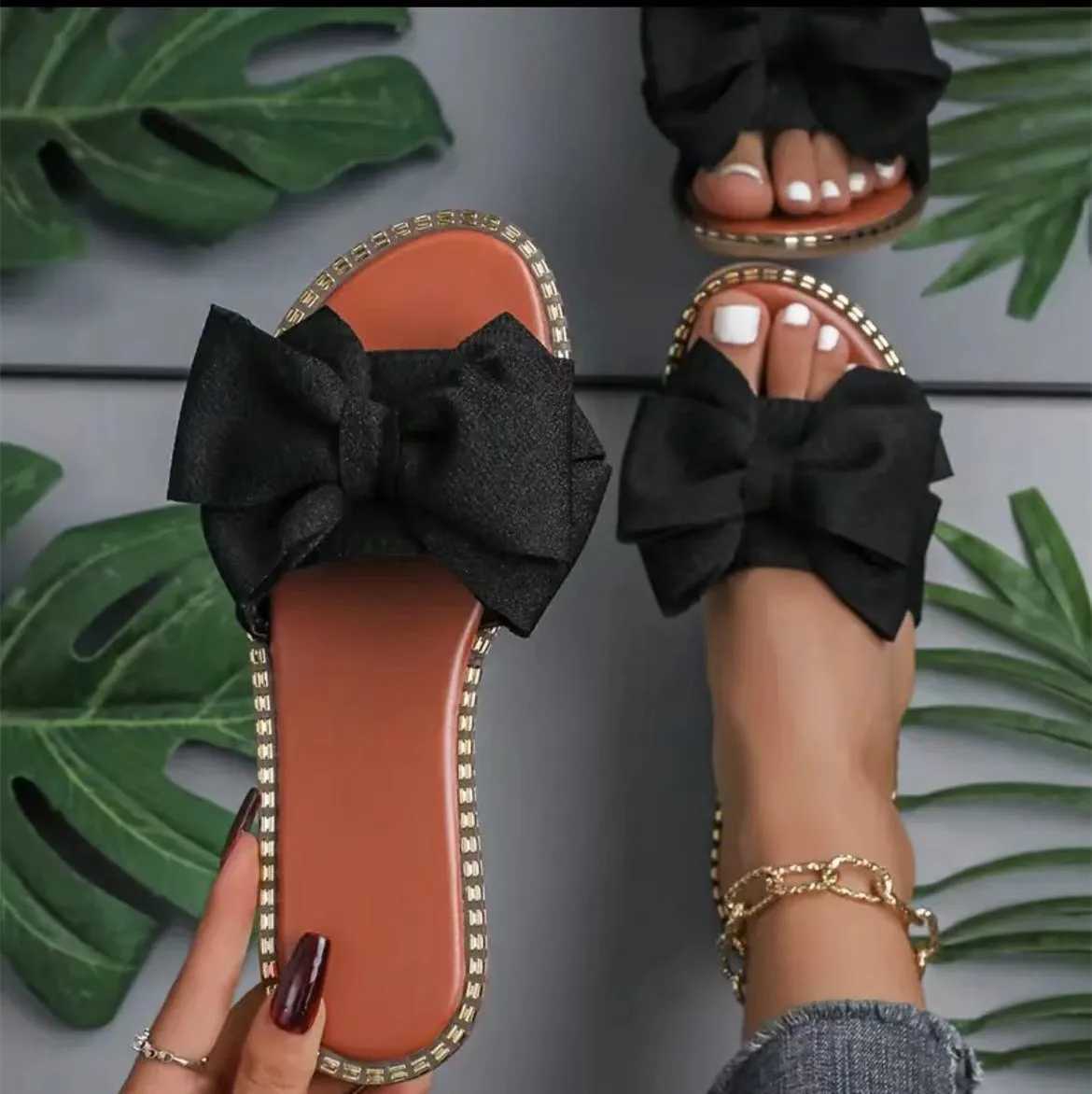 New Arrival Luxury Summer Bow Knot Sliding Block Womens Outdoor Trend Flat Beach Sandals Womens Flip Shoes Brand Design Womens Sliding Shoes T250108