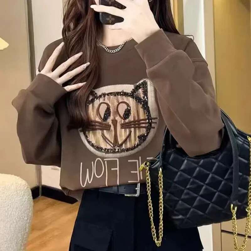 Women's Autumn And Winter Pullover With Cartoon Letter Print Lantern Long Sleeves Casual Fashion Designer Hoodie Fashionable And Sweet Top