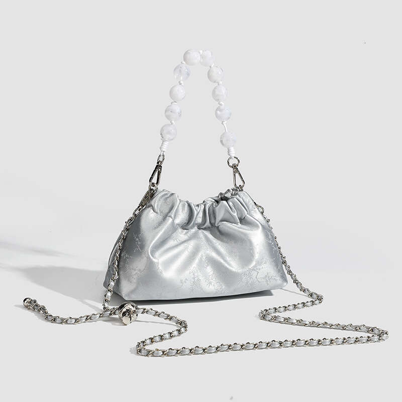 2025 New style Chinese ink painting pleated chain small bag, cloud spring and summer new niche hand-held crossbody bag