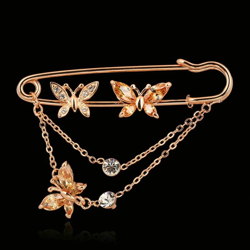 ZHOUYANG Butterfly Brooches Crystal Champagne Rose Gold Color Pin Jewelry Austrian Crystal Wholesale ZYX015 241230