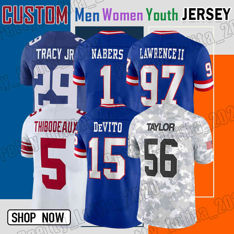 Malik Nabers Football Jersey Tyrone Tracy Jr. Kayvon Thibodeaux DeVito Dexter Lawrence II Taylor Deonte Banks Michael Strahan Andrew Thomas Evan Neal Micah McFadden