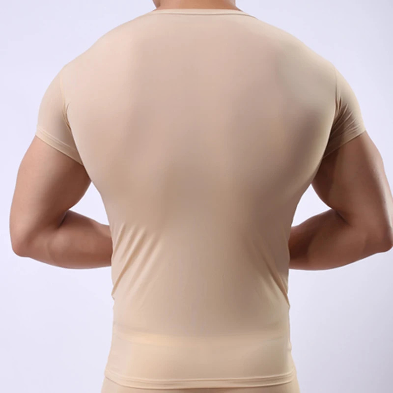 Mens Sheer Undershirts Man Ice Silk Mesh See through Basics Shirts Sexy Fitness Bodybuilding Underwear 250107